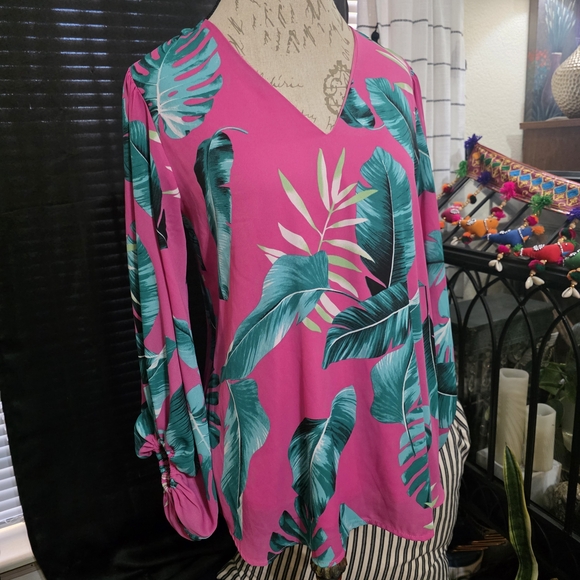 Adrienne Tops - Adrienne Pink and Teal Tropical Tunic Top